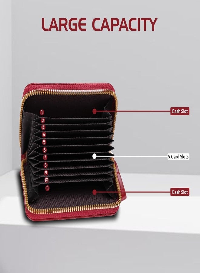 Elios Women's Card Holder Wallet Vegan Leather Card Holder Compact Ladies Purse with 9 Card Slots, and RFID Blocking | Zip Closure | Mini Purse for Women (Wine) - Image 2